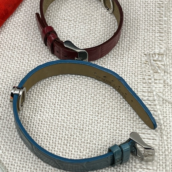 Vintage QVC Sterling Silver Diamonique Oval Leather Bracelet Set - Picture 8 of 15